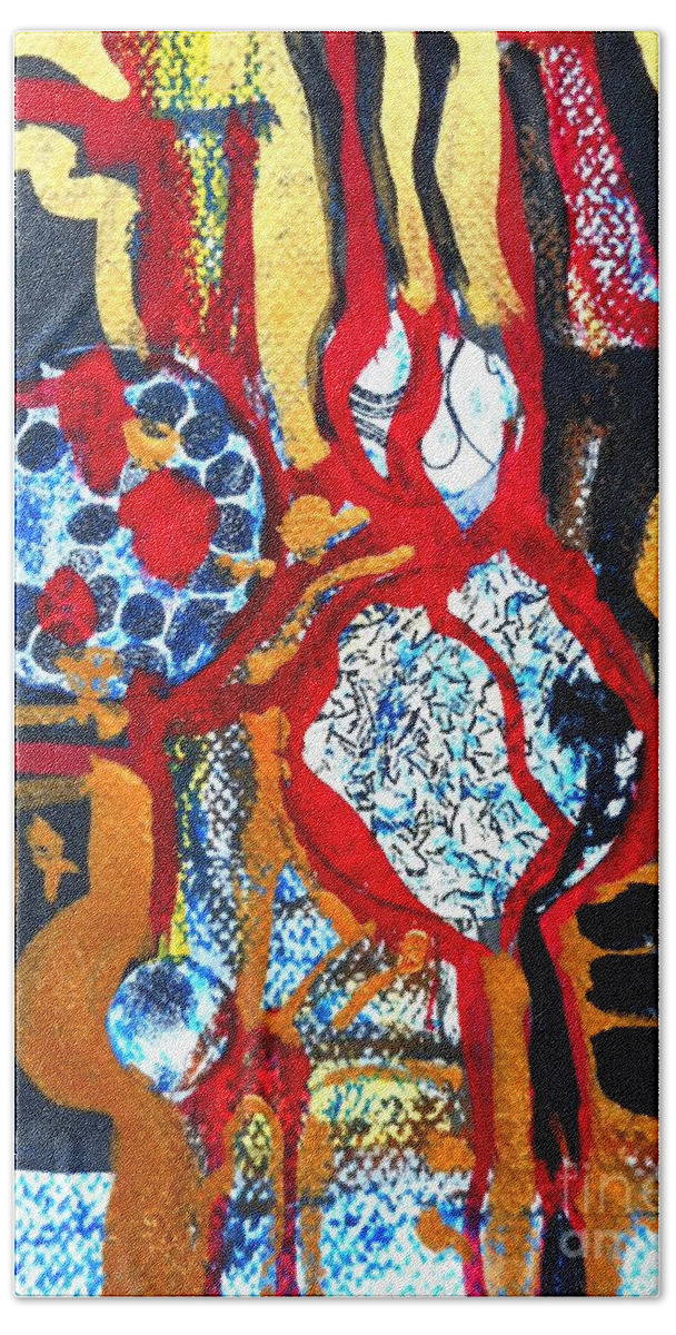 Katerina Stamatelos Art Hand Towel featuring the painting Gold-Abstract-2 by Katerina Stamatelos