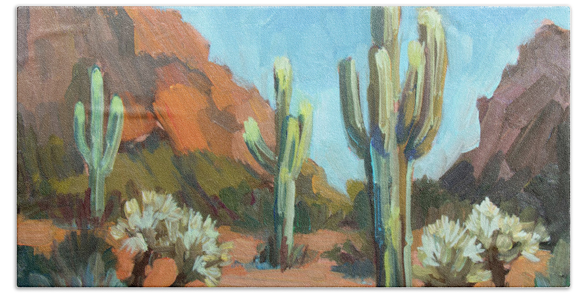 Desert Bath Towel featuring the painting Gold Canyon by Diane McClary