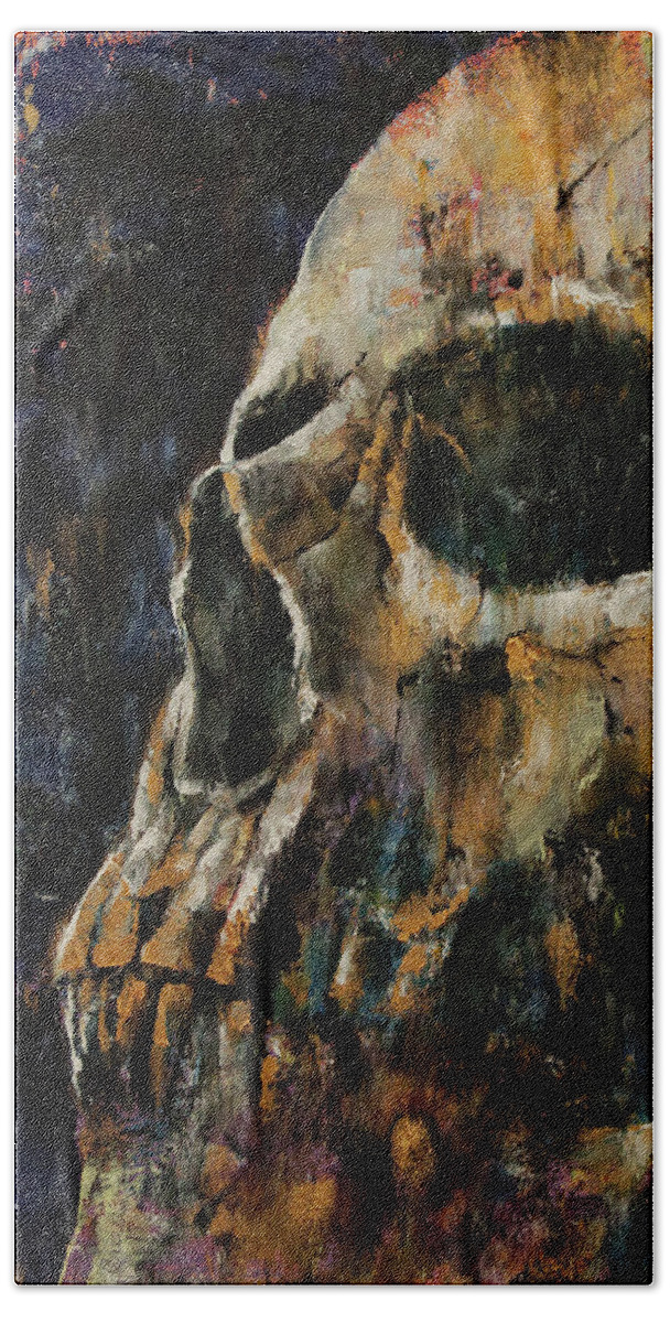 Skull Hand Towel featuring the painting Gold Skull by Michael Creese