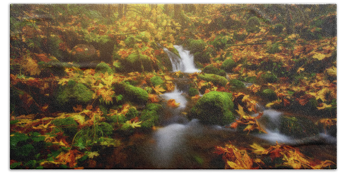Fall Hand Towel featuring the photograph Golden Creek Cascade by Darren White