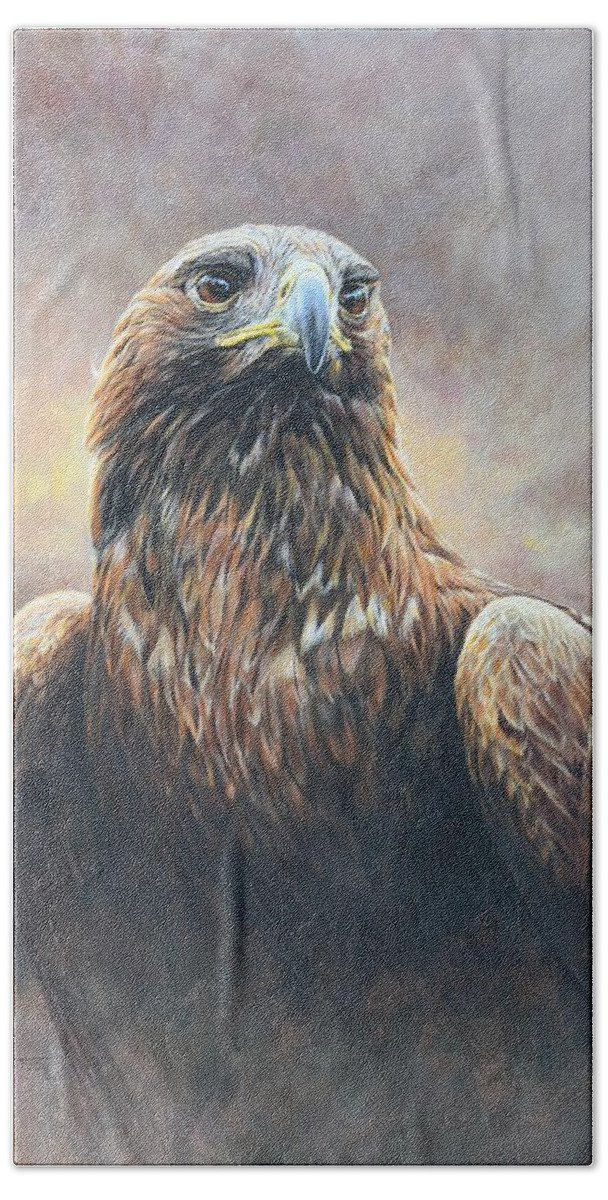 Golden Eagle Bath Towel featuring the painting Golden Eagle Portrait by Alan M Hunt