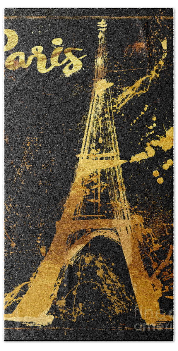 Eiffel Tower Hand Towel featuring the painting Golden Eiffel Tower Paris by Mindy Sommers