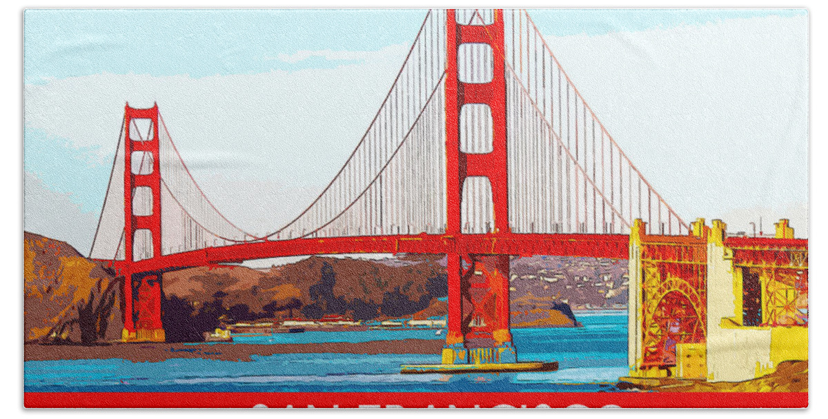 Architecture Hand Towel featuring the digital art Golden Gate Bridge San Francisco The City By The Bay by Anthony Murphy