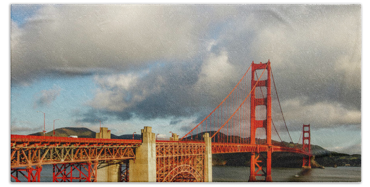 Golden Gate Bridge Bath Towel featuring the photograph Golden Gate From Above Ft. Point by Bill Gallagher