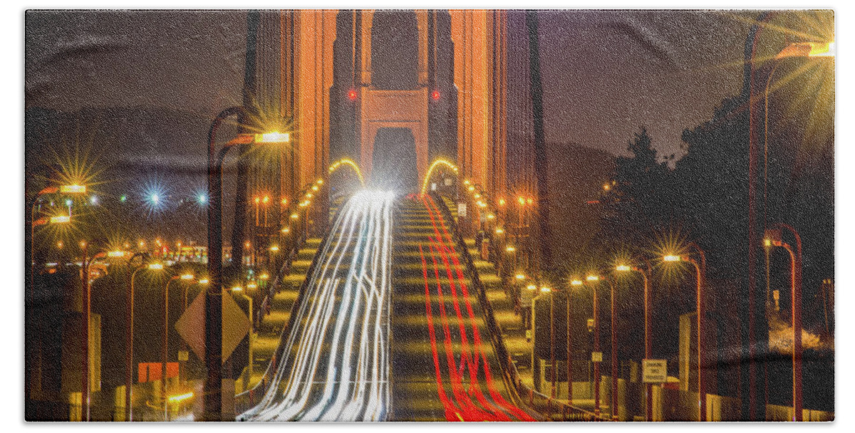 Golden Gate Traffic Hand Towel featuring the photograph Golden Gate Traffic by Michael Tidwell