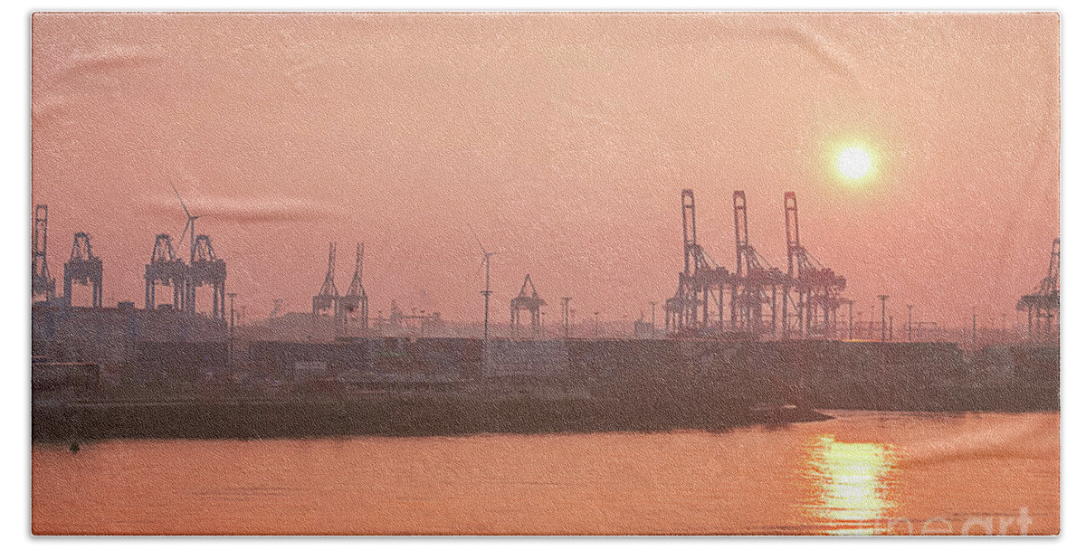 Golden Hour On The Elbe By Marina Usmanskaya Hand Towel featuring the photograph Golden hour on the Elbe by Marina Usmanskaya