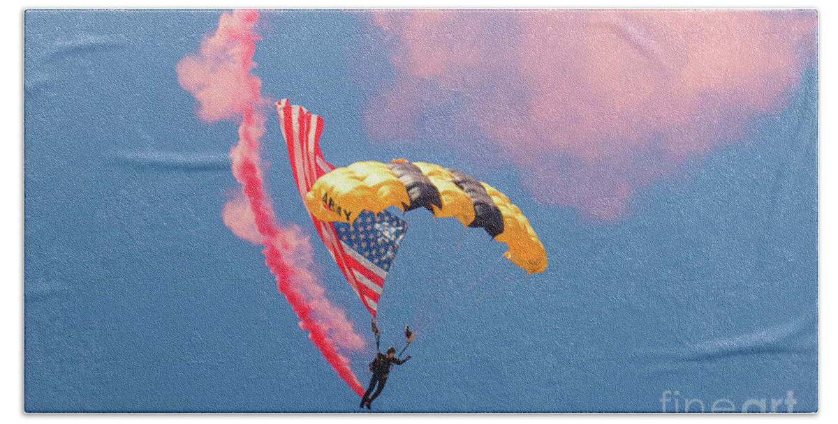 Golden Knights Parachute Team Bath Towel featuring the photograph US Army Golden Knights by Rene Triay FineArt Photos