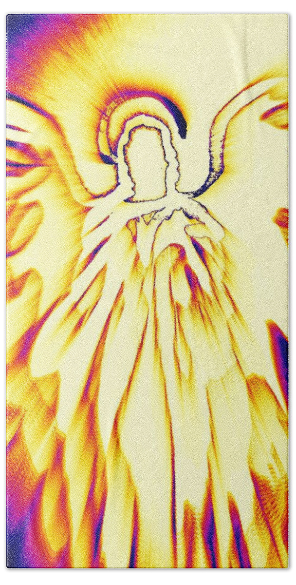 Angel Bath Towel featuring the painting Golden Light Angel by Alma Yamazaki