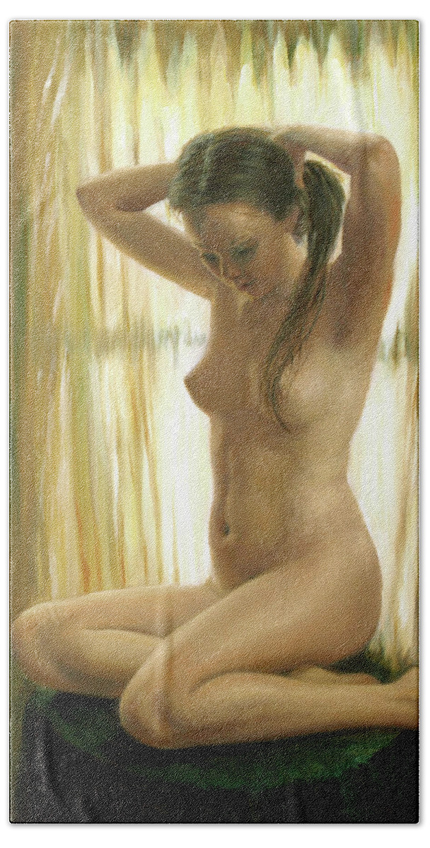 Nudes Hand Towel featuring the painting Golden Light by Marie Witte