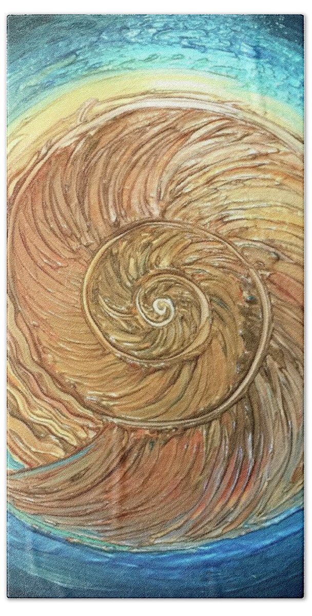 Nautilus Hand Towel featuring the painting Golden Nautilus by Michelle Pier