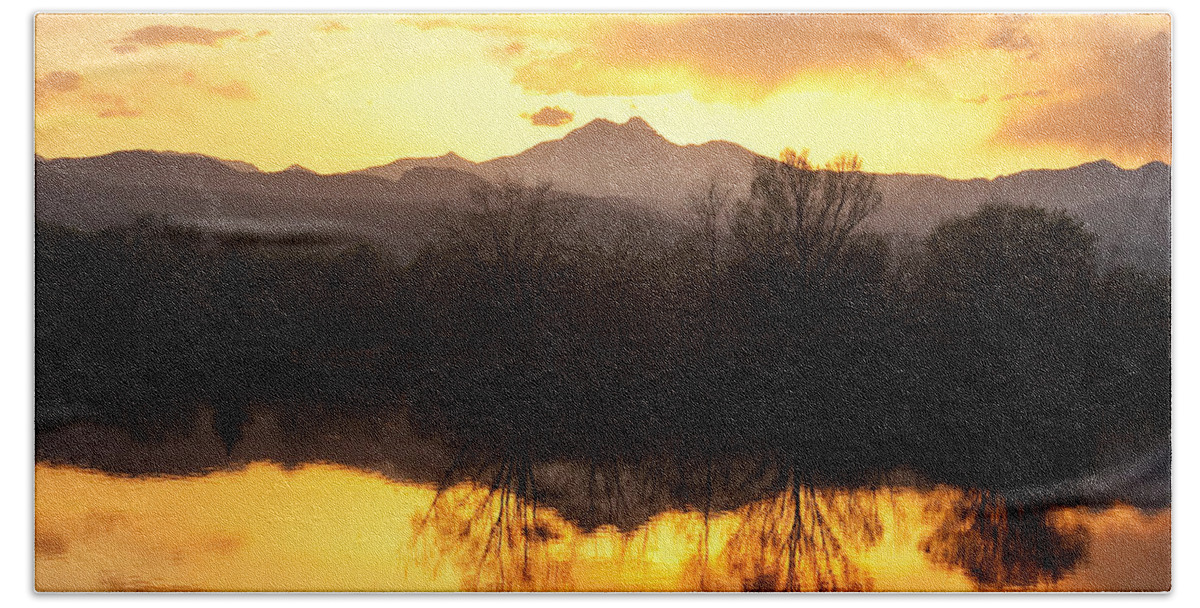 Longs Peak Hand Towel featuring the photograph Golden Ponds Longmont Colorado by James BO Insogna