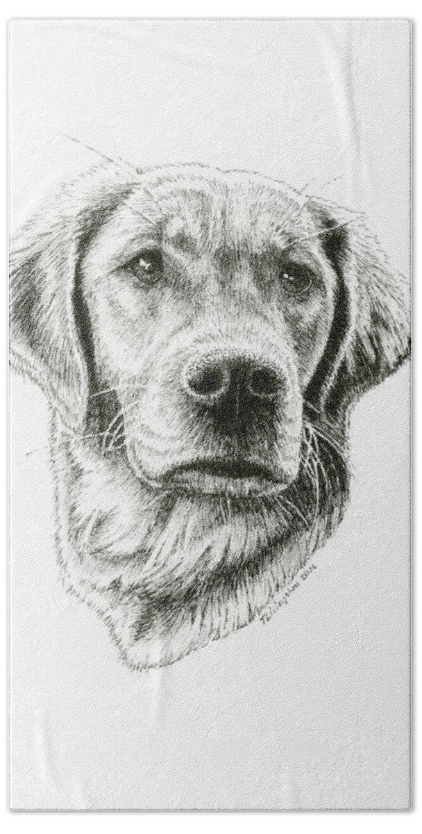 Golden Bath Towel featuring the drawing Golden Retriever Bliss by Timothy Livingston