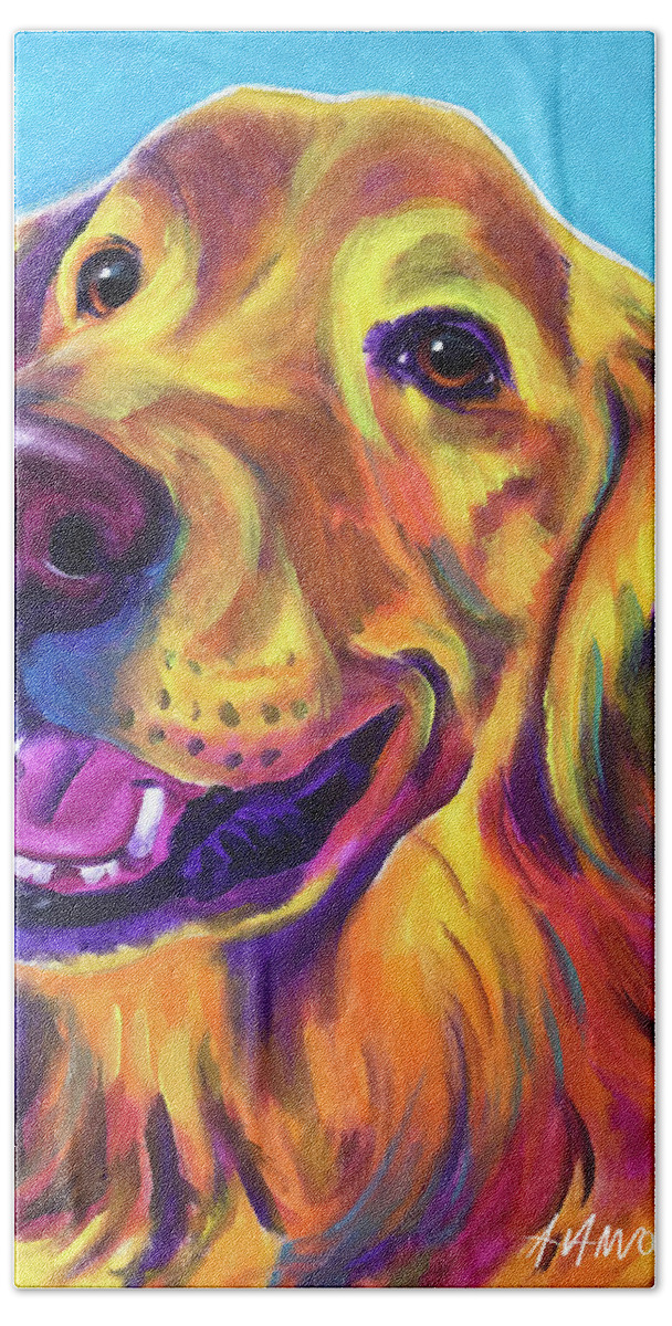 Alicia Vannoy Call Hand Towel featuring the painting Golden Retriever - Tobin by Dawg Painter