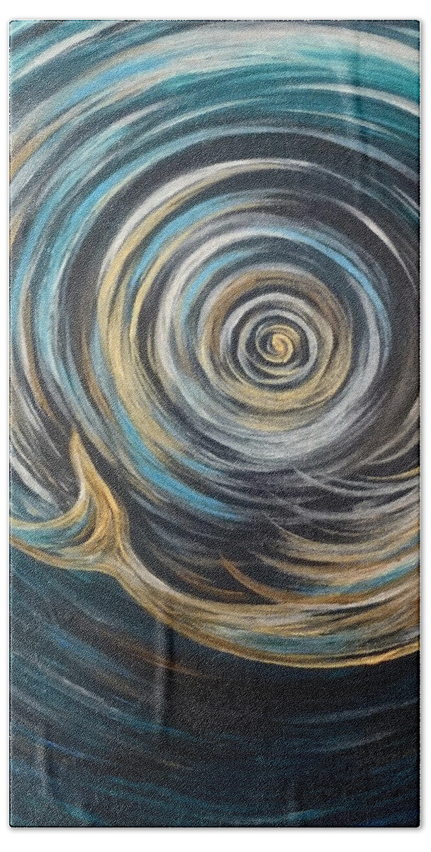 Gold Hand Towel featuring the painting Golden Sirena Mermaid Spiral by Michelle Pier