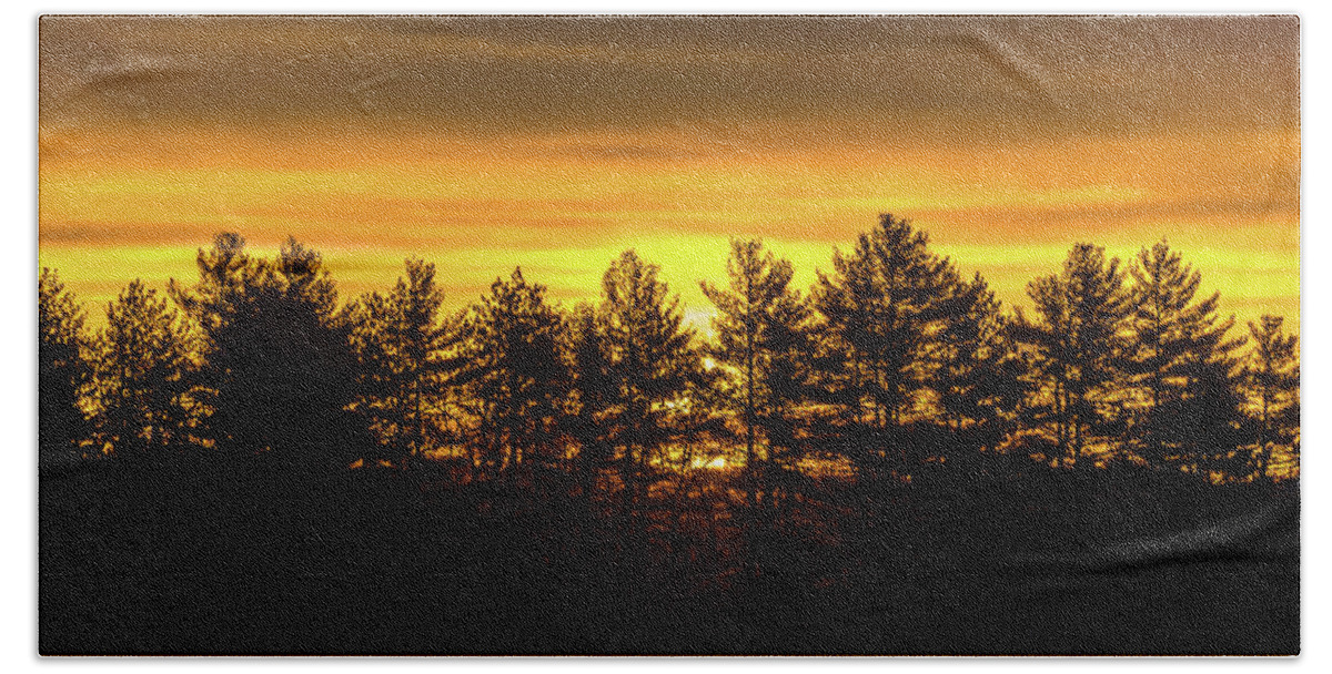Treeline Hand Towel featuring the photograph Golden Sunrise by Robert McKay Jones
