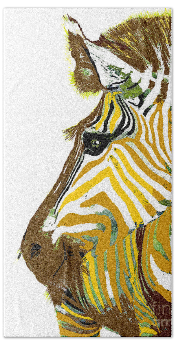 Zebra Hand Towel featuring the painting Golden Zebra by Saundra Myles