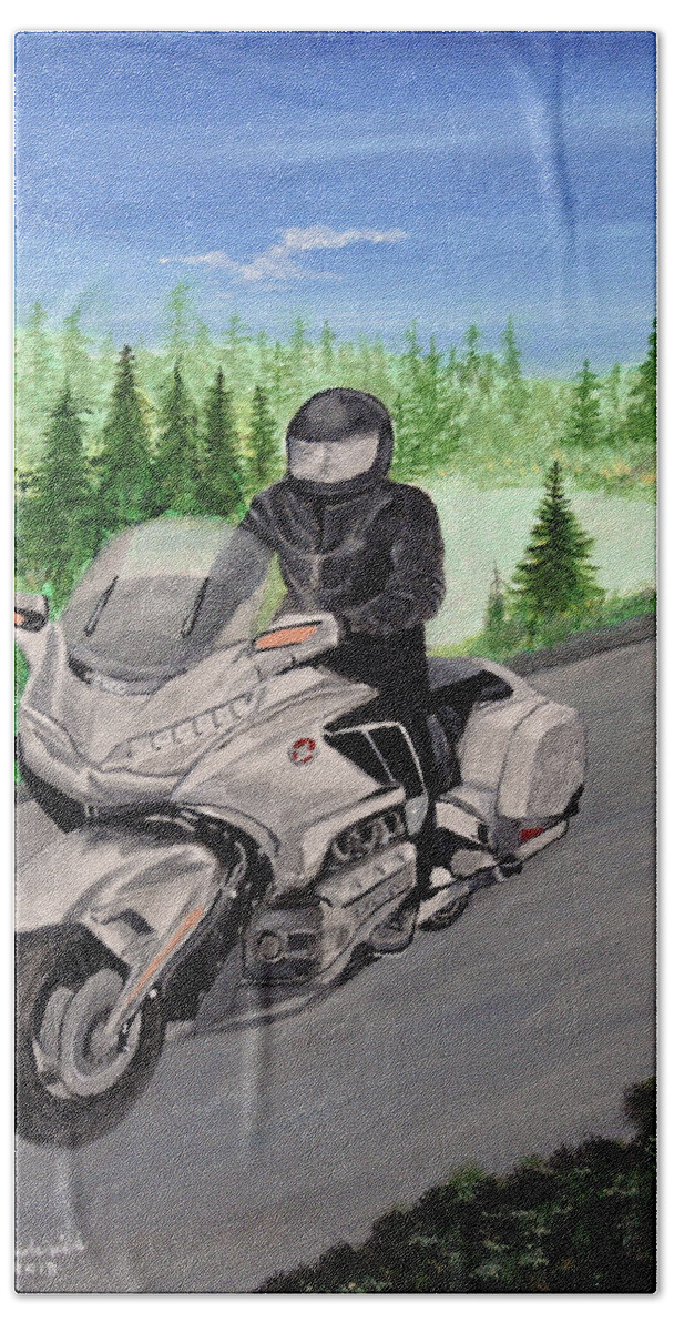 2018 Goldwing Hand Towel featuring the painting Goldwing by Terry Frederick
