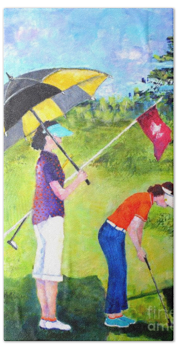 Golf Bath Towel featuring the painting Golf Buddies #3 by Betty M M Wong