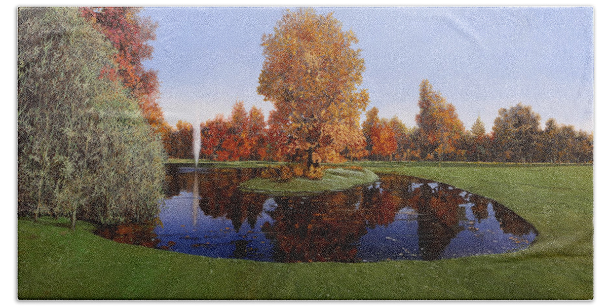 Golf Course Hand Towel featuring the painting Golf Cherasco by Guido Borelli
