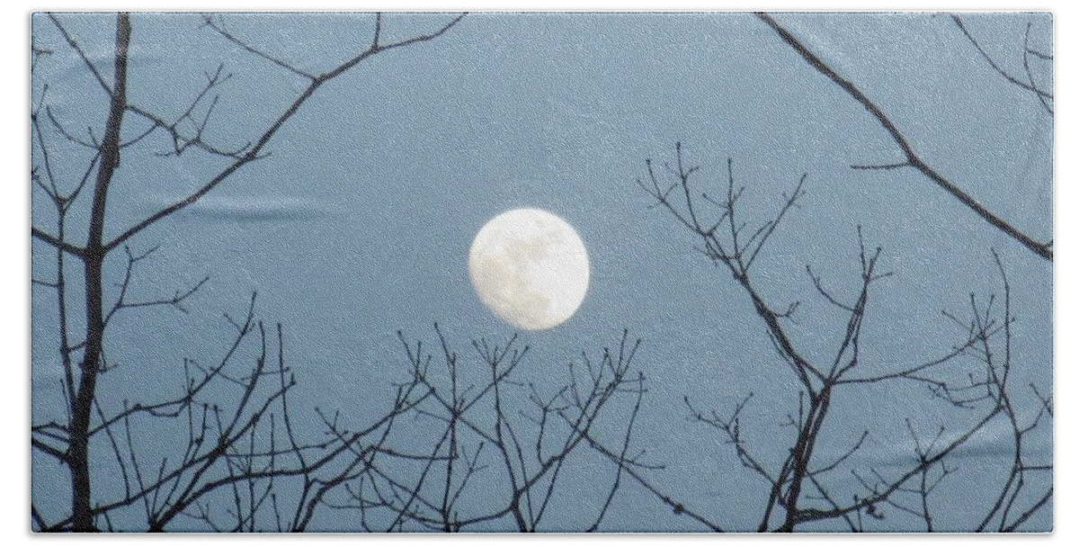 Moon Bath Towel featuring the photograph Good Afternoon, Moon by Betty Buller Whitehead