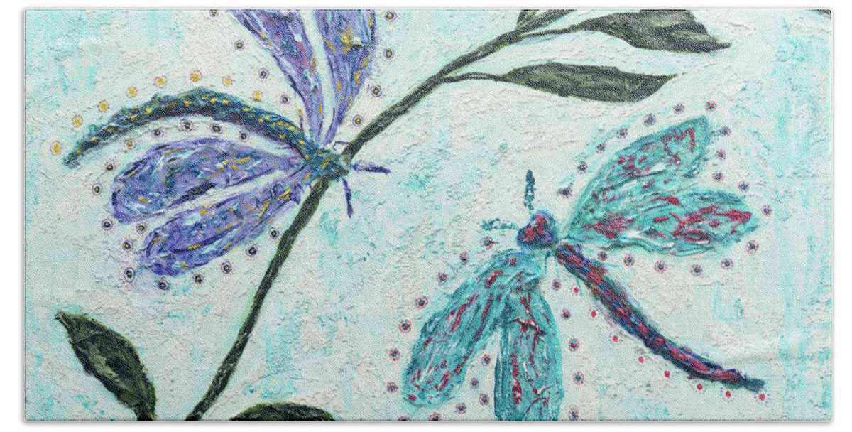 Dragonflies Bath Towel featuring the painting Good Vibrations by Kathryn Riley Parker