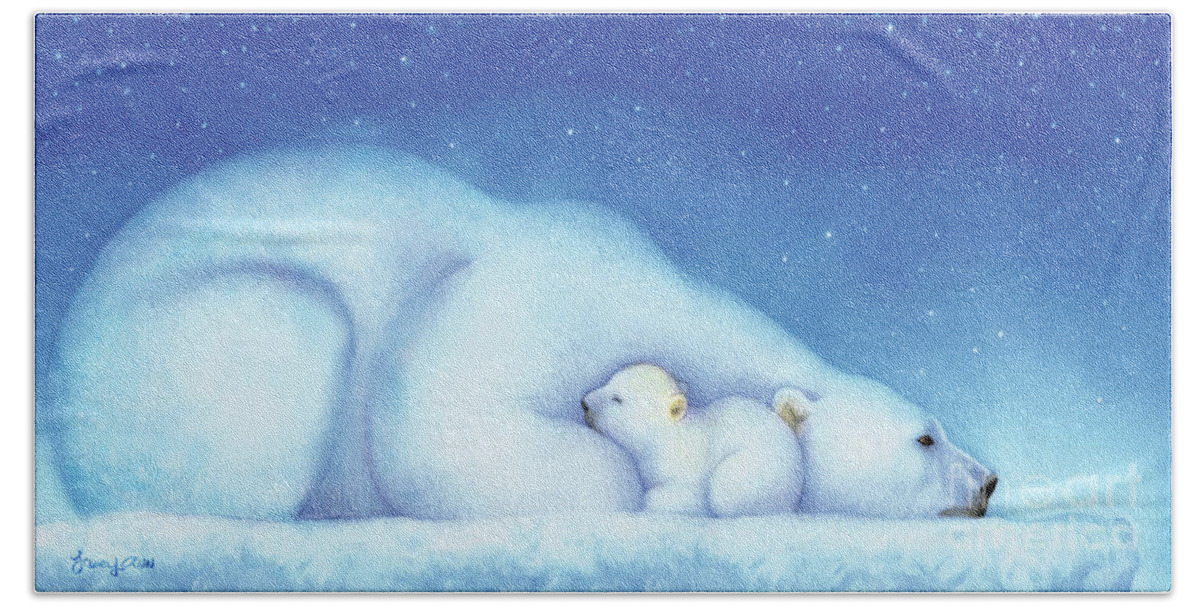 Polar Bear Bath Sheet featuring the painting Polar Bears, Goodnight Nanook by Tracy Herrmann