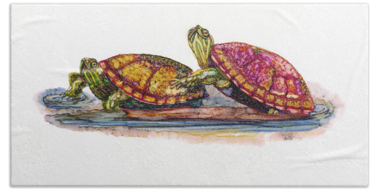 Woolyfrogarts Bath Towel featuring the photograph Spring Turtles by Jan Killian