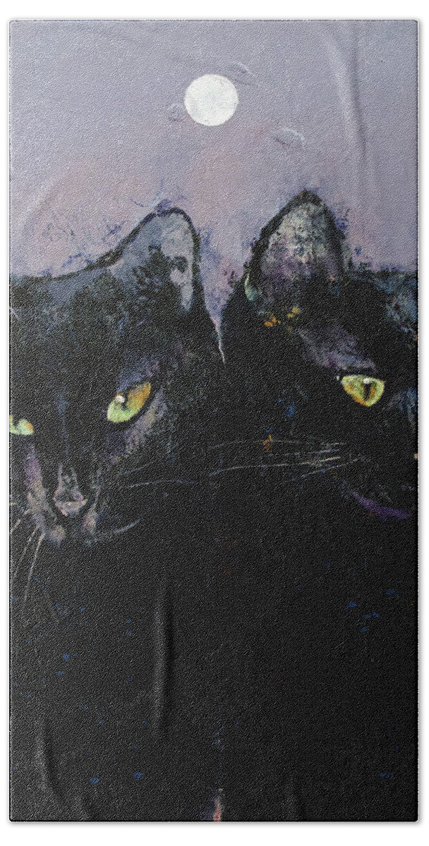 Abstract Bath Towel featuring the painting Gothic Cats by Michael Creese