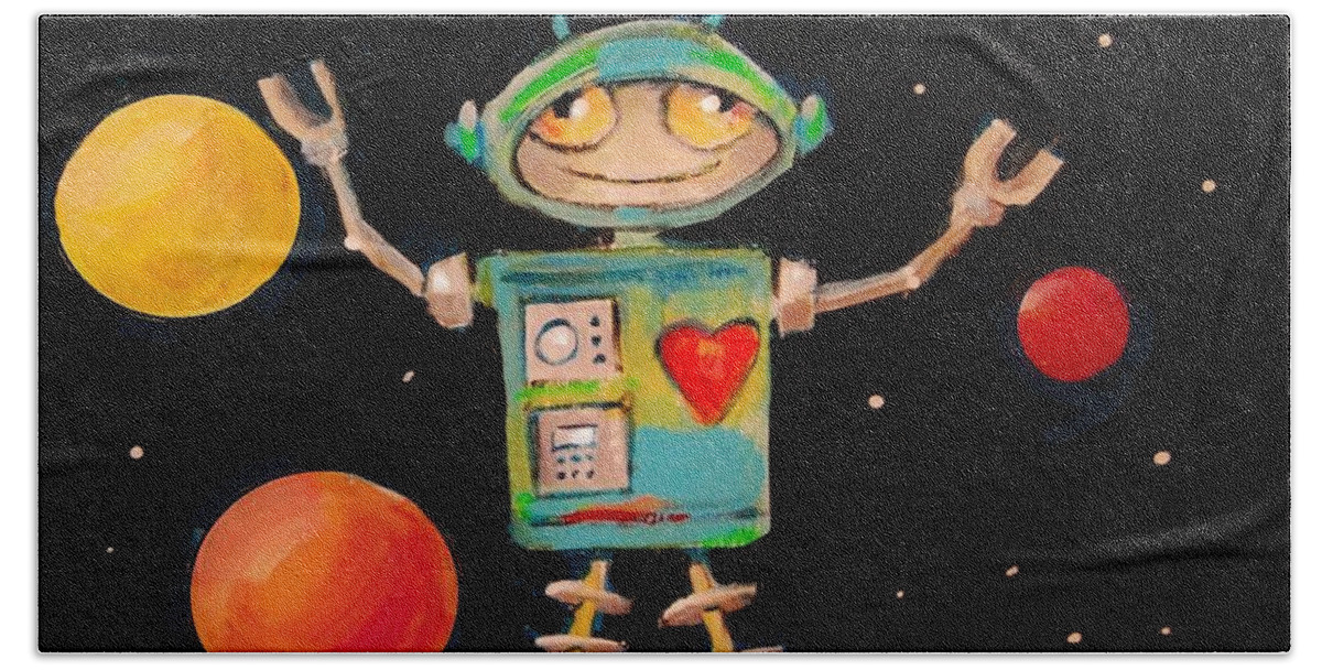 Robot Bath Towel featuring the painting Gotta Have Heart by Jean Cormier