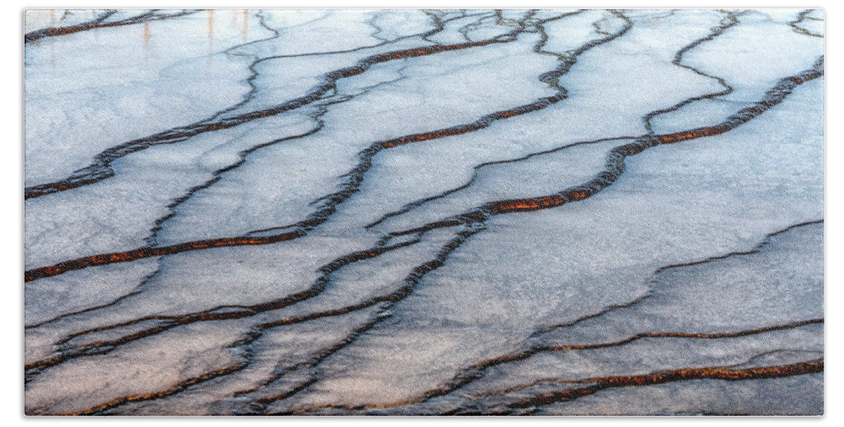 Abstract; Geothermal; Gradations; Hard Water; Hot; Hot Springs; Layers; Pools; Steps; Sulfer; Thermal; Water; Yellowstone; Bath Towel featuring the photograph Gradations ii by David Andersen