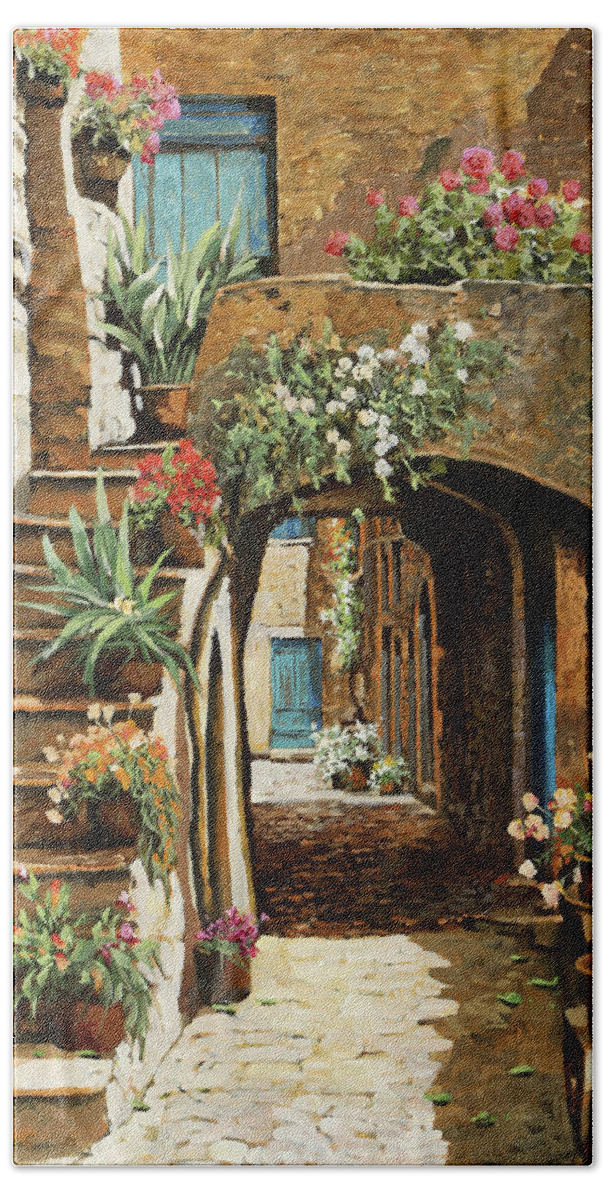 Stairs Bath Sheet featuring the painting Gradini In Cortile by Guido Borelli