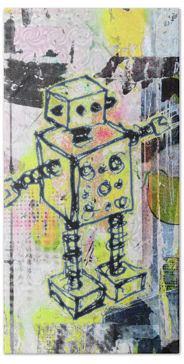 Robot Hand Towel featuring the digital art Graffiti Graphic Robot by Roseanne Jones