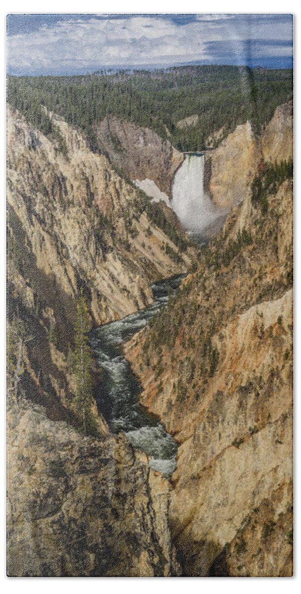 Yellowstone Bath Towel featuring the photograph Grand Canyon of the Yellowstone and Yellowstone Falls by Greg Nyquist