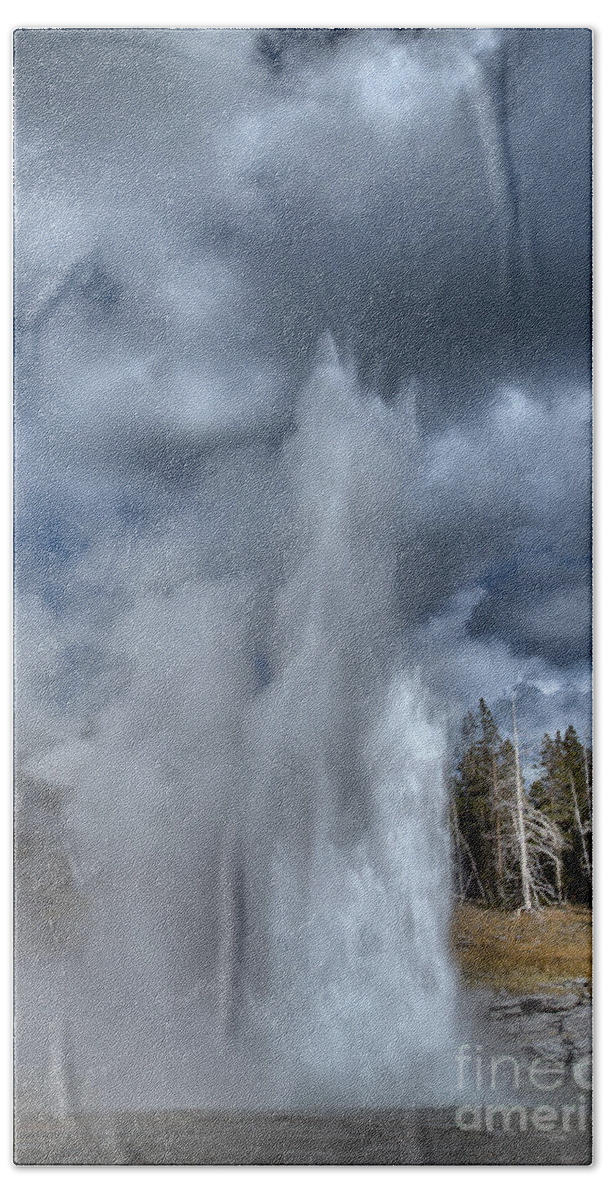 Grand Geyser Bath Towel featuring the photograph Grand Reaching For The Skies by Adam Jewell