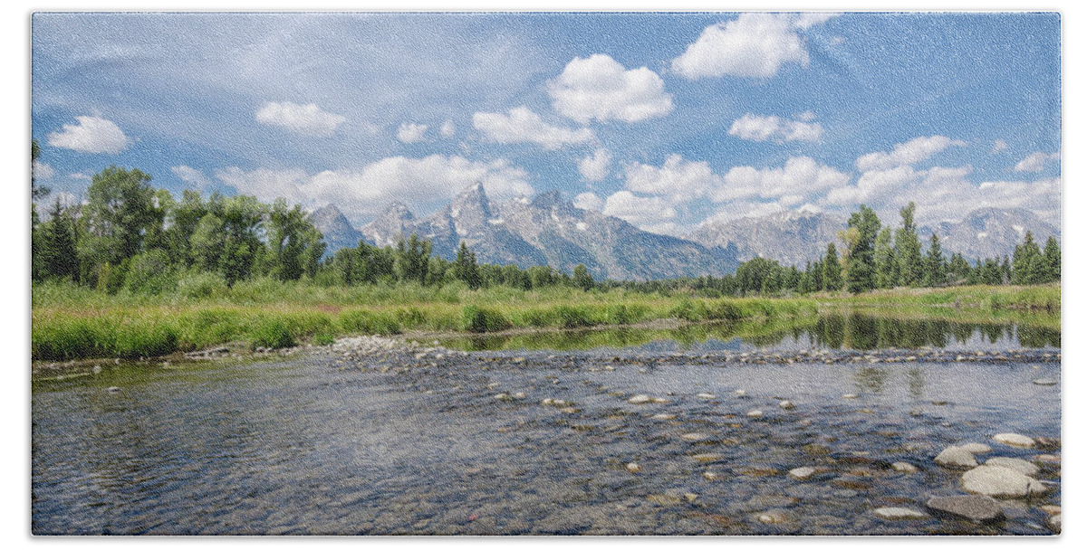 Grand Tetons Bath Towel featuring the photograph Grand Tetons on a Sunny Day by Margaret Pitcher