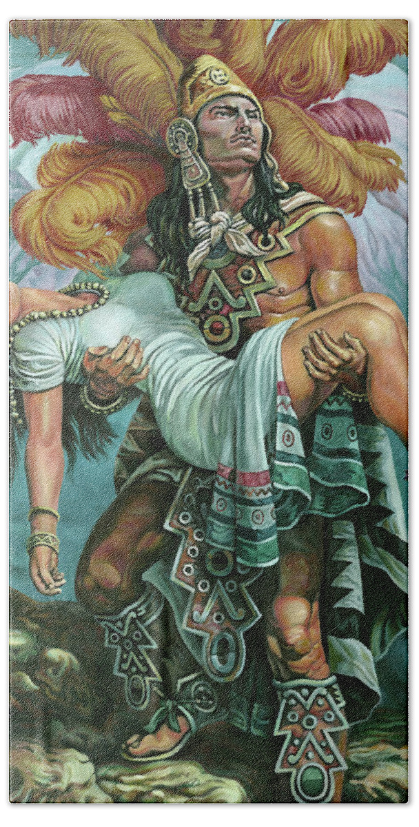 Indian Hand Towel featuring the painting Grandeza Azteca by Daniel Ayala