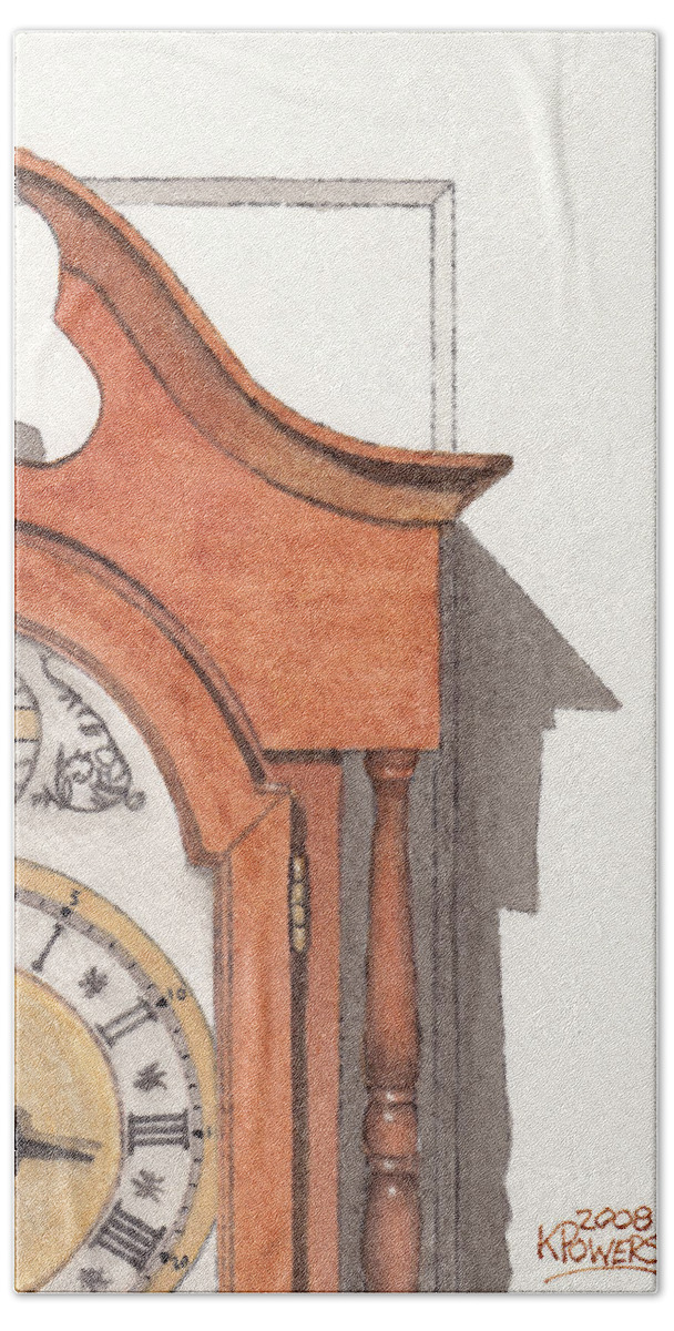 Watercolor Hand Towel featuring the painting Grandfather Clock by Ken Powers