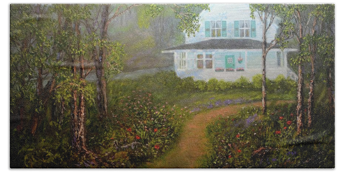 Grandma Bath Towel featuring the painting Grandma's house by Michael Mrozik