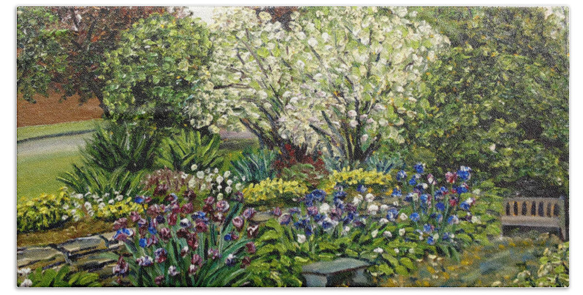 Spring Bath Towel featuring the painting Grandmother's Garden Spring Blossoms by Richard Nowak