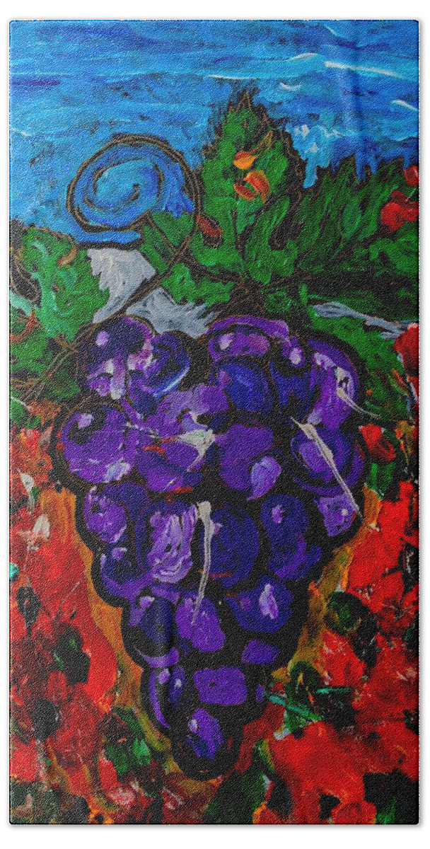 Wine Bath Towel featuring the painting Grape Jazz by Neal Barbosa