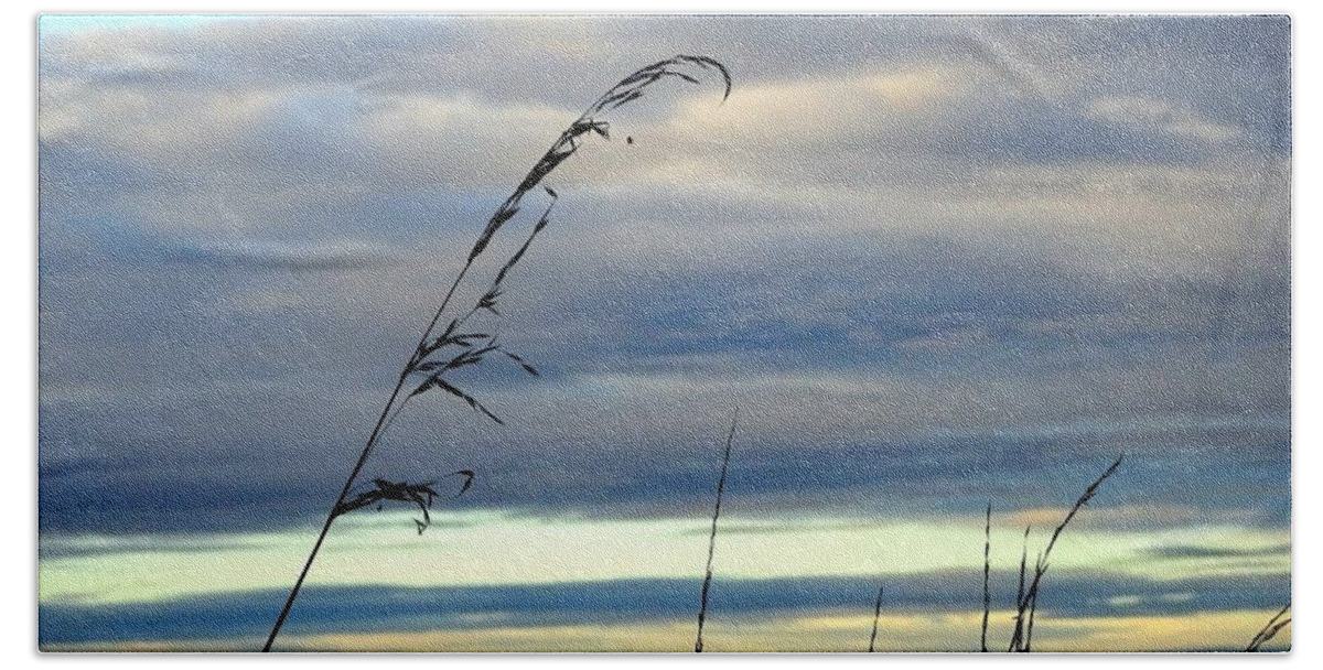 Sky Hand Towel featuring the photograph Grass against abstract sky by Susan Baker
