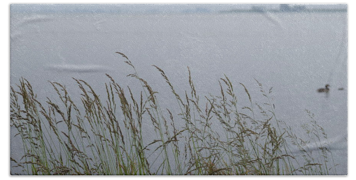 Landscape Bath Towel featuring the photograph Grass on the lake by Outside the door By Patt