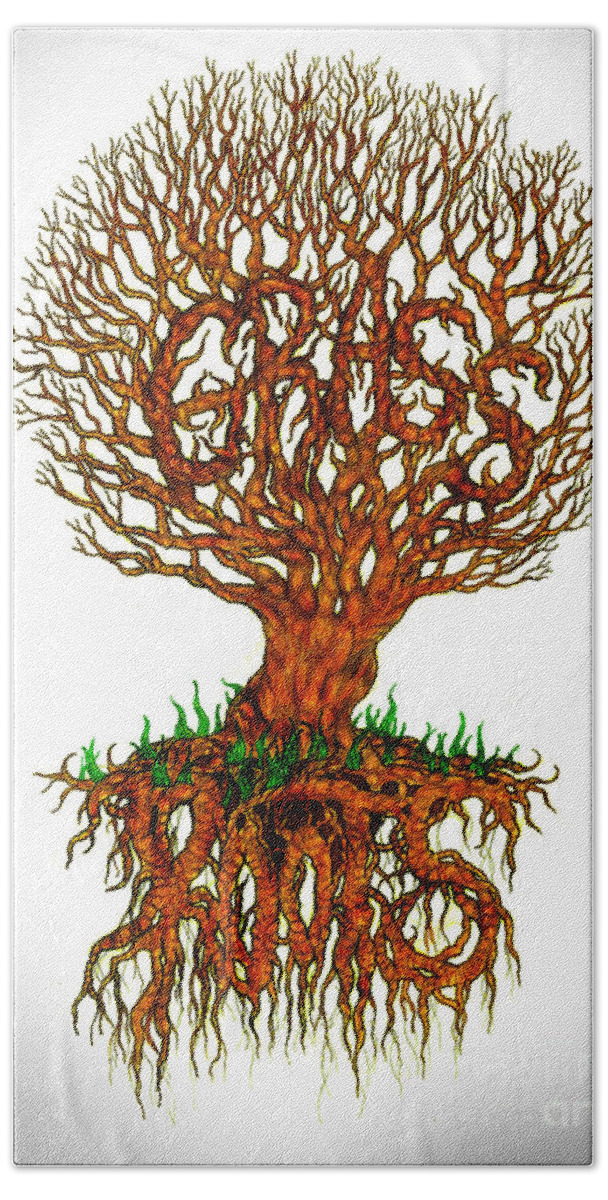 Tree Bath Towel featuring the drawing Grass Roots by Baruska A Michalcikova