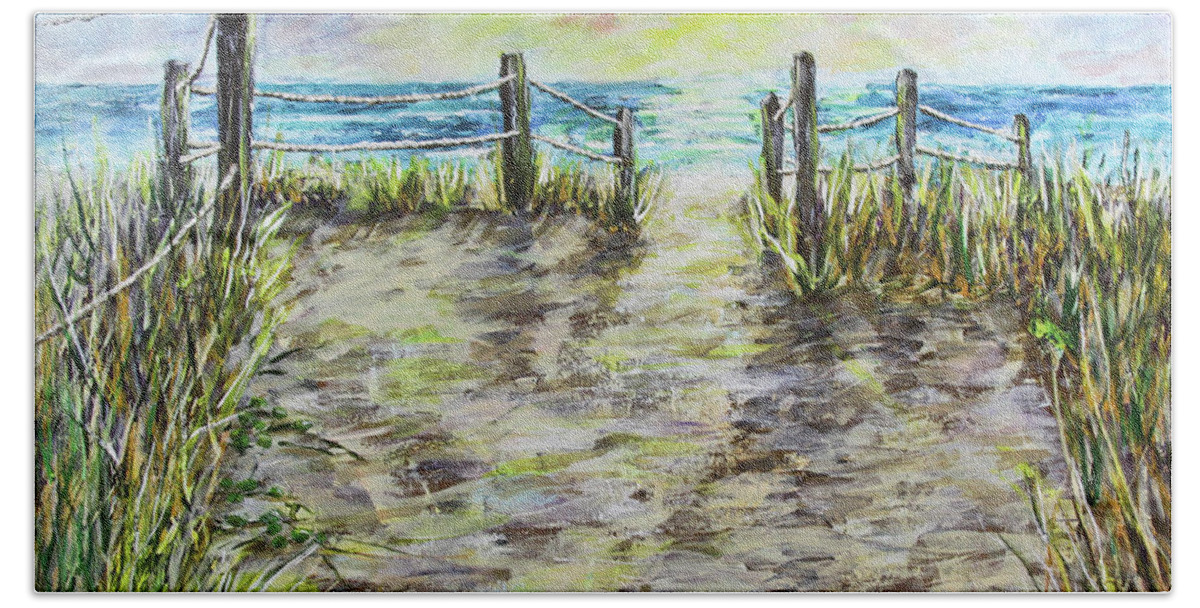 Beach Bath Towel featuring the painting Grassy Beach Post Morning 2 by Janis Lee Colon