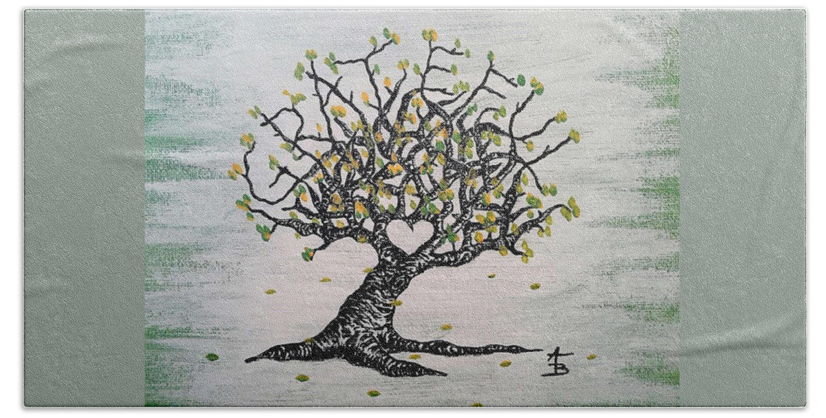 Grateful Hand Towel featuring the drawing Grateful Love Tree by Aaron Bombalicki