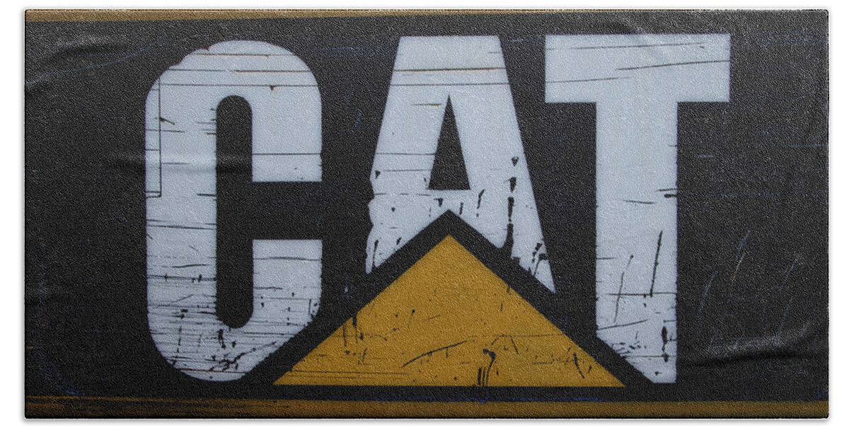 Gravel Pit Bath Sheet featuring the photograph Gravel Pit Cat Signage Hydraulic Excavator by Thomas Woolworth