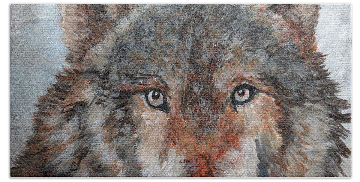 Timithy Hand Towel featuring the painting Gray Wolf by Timithy L Gordon