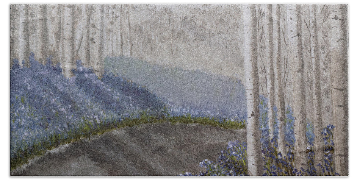 Grayscale Bath Towel featuring the painting Grayscale Bluebells by Stephen Krieger