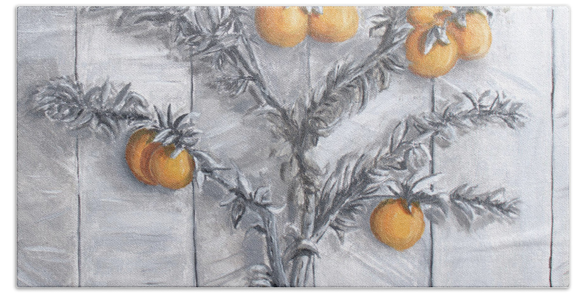 Oranges Hand Towel featuring the painting Grayscale Oranges by Stephen Krieger