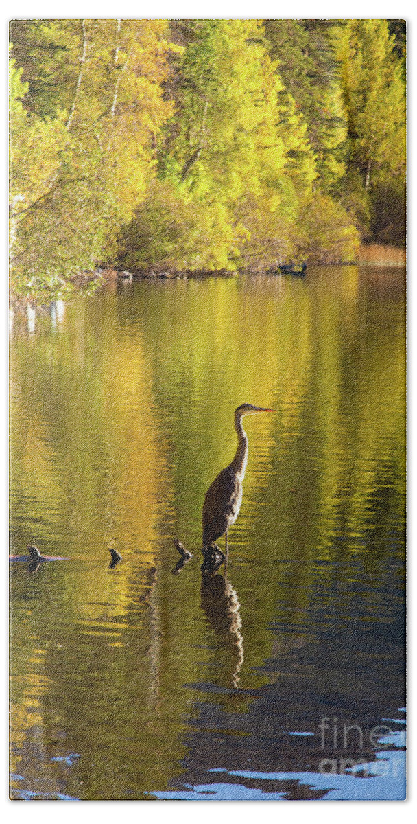 Eastern Sierra Hand Towel featuring the photograph Great Blue Heron At Gull Lake by Mimi Ditchie